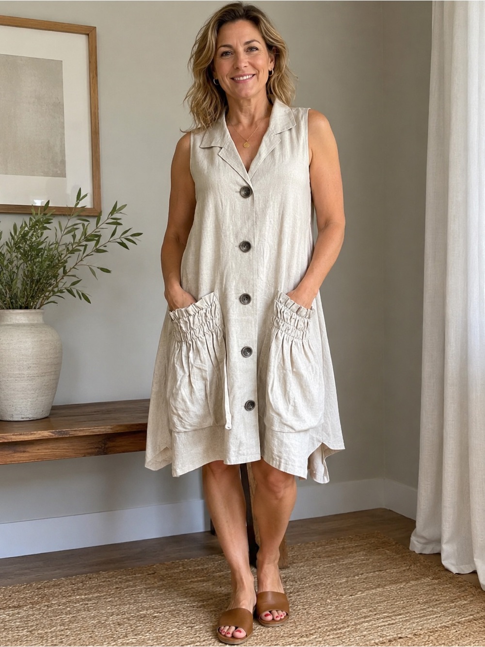 For Cynthia Whimsygoth Asymmetric Linen Viscose Blend Big Buttons Gray MED NWT